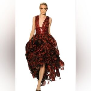 ◇$7,000 OSCAR DE LA RENTA SILK ICONIC RED BLACK RUNWAY DRESS US 6